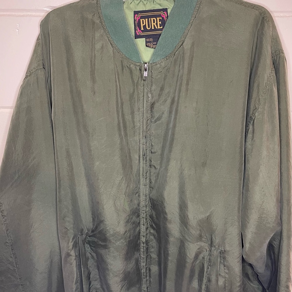 Pure 100% Satin Men's Olive Bomber Jacket